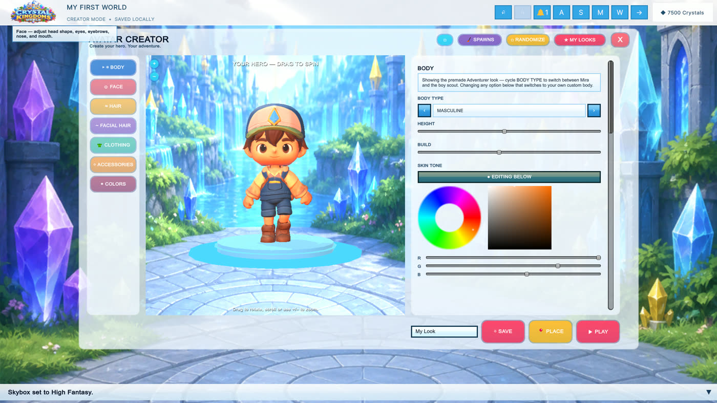 The Crystal Kingdoms avatar creator